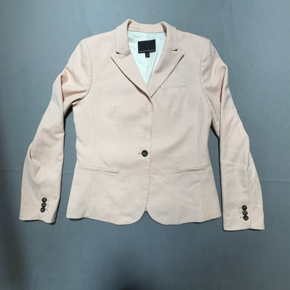 Banana Republic Womens Pink Herringbone Blazer Single Button Jacket Size 6